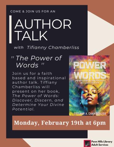 Flyer for "The Power of Words" Author Talk