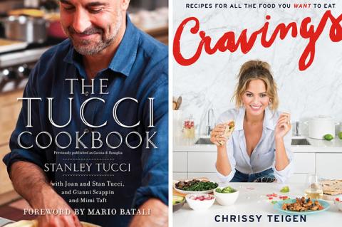 Image of a Stanley Tucci Cookbook and a Chrissy Tiegan Cookbook