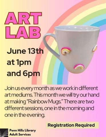 Art Lab flyer for Rainbow Mugs