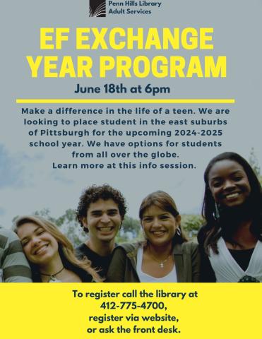 Flyer for the Exchange program showing a group of teens of different backgrounds