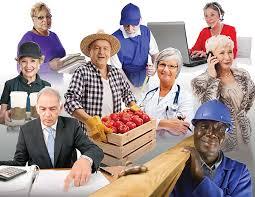 Pictures of people over 55 who are working in various areas of employment. 
