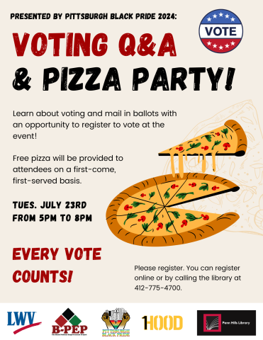 Flyer for Voting Q&A and Pizza Party
