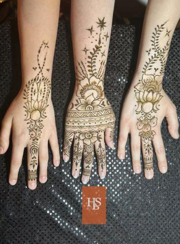 Image of henna designed on three people's hand