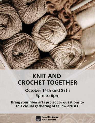 Flyer for Knit and Crochet with bundles of yarn