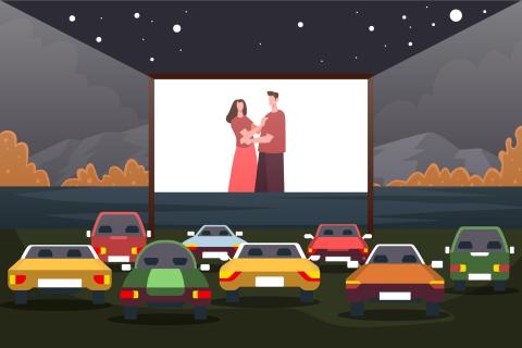 Illustration of cars at drive-in theatre