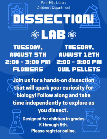 A colorful flyer for Dissection Lab with information about the program and when it occurs.