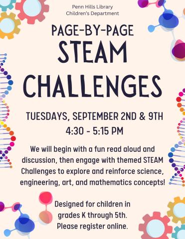 Page-by-Page STEAM Challenges flyer