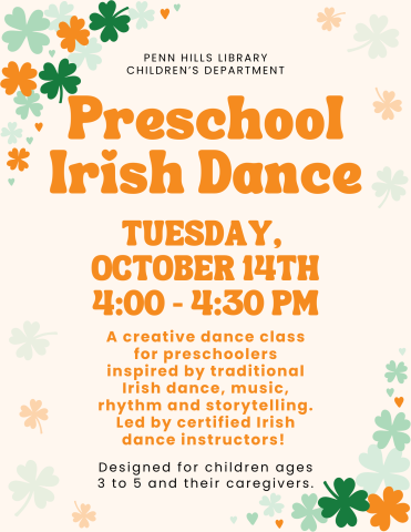 Preschool Irish Dance and description for class in middle surrounded by clovers