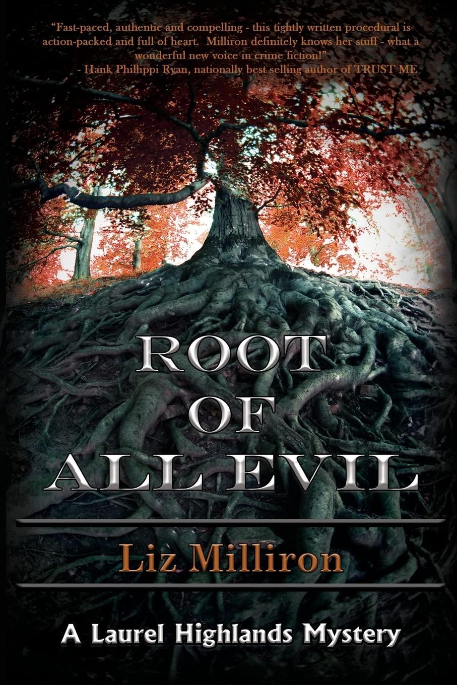 Over of book "Root of all Evil" showing a tree with prominent roots.