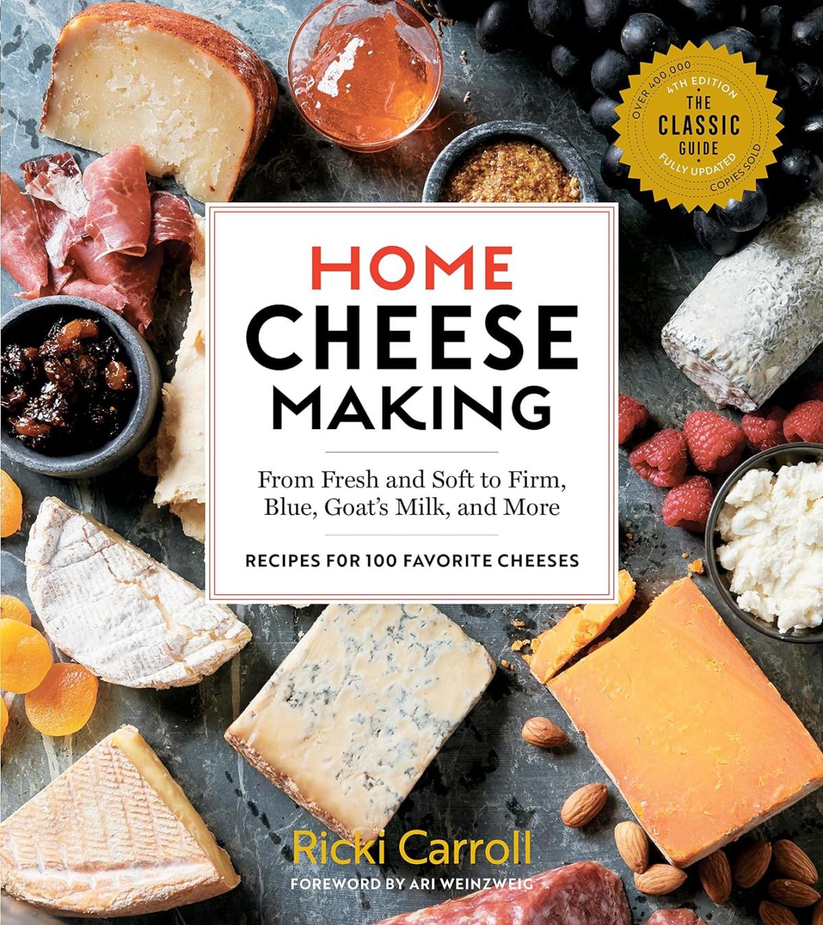 Example of a cheese making book cover, with various cheeses displayed on the cover.