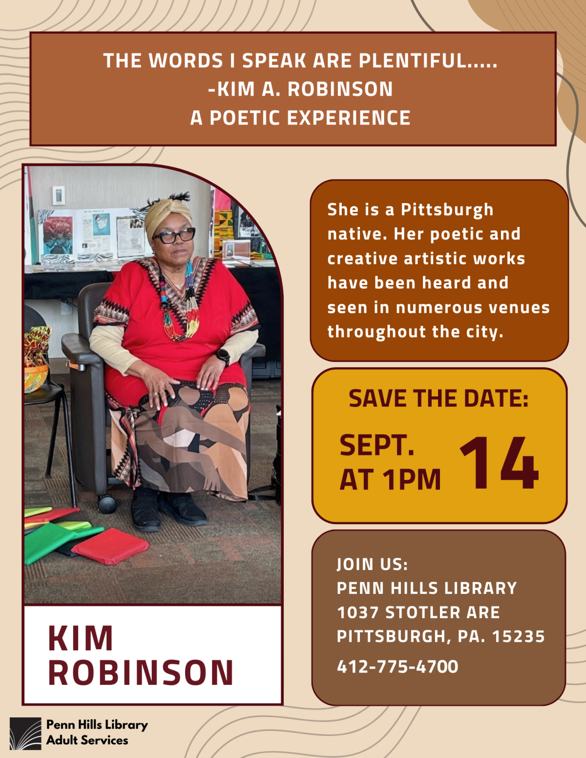 Image of Kim Robinson on a flyer for the program.