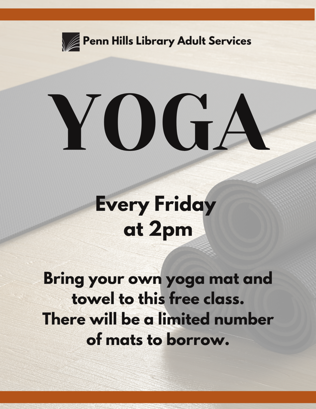 Flyer for weekly yoga class with yoga mat