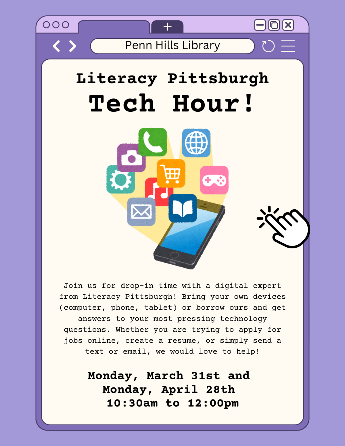 Literacy Pittsburgh Tech Hour Flyer