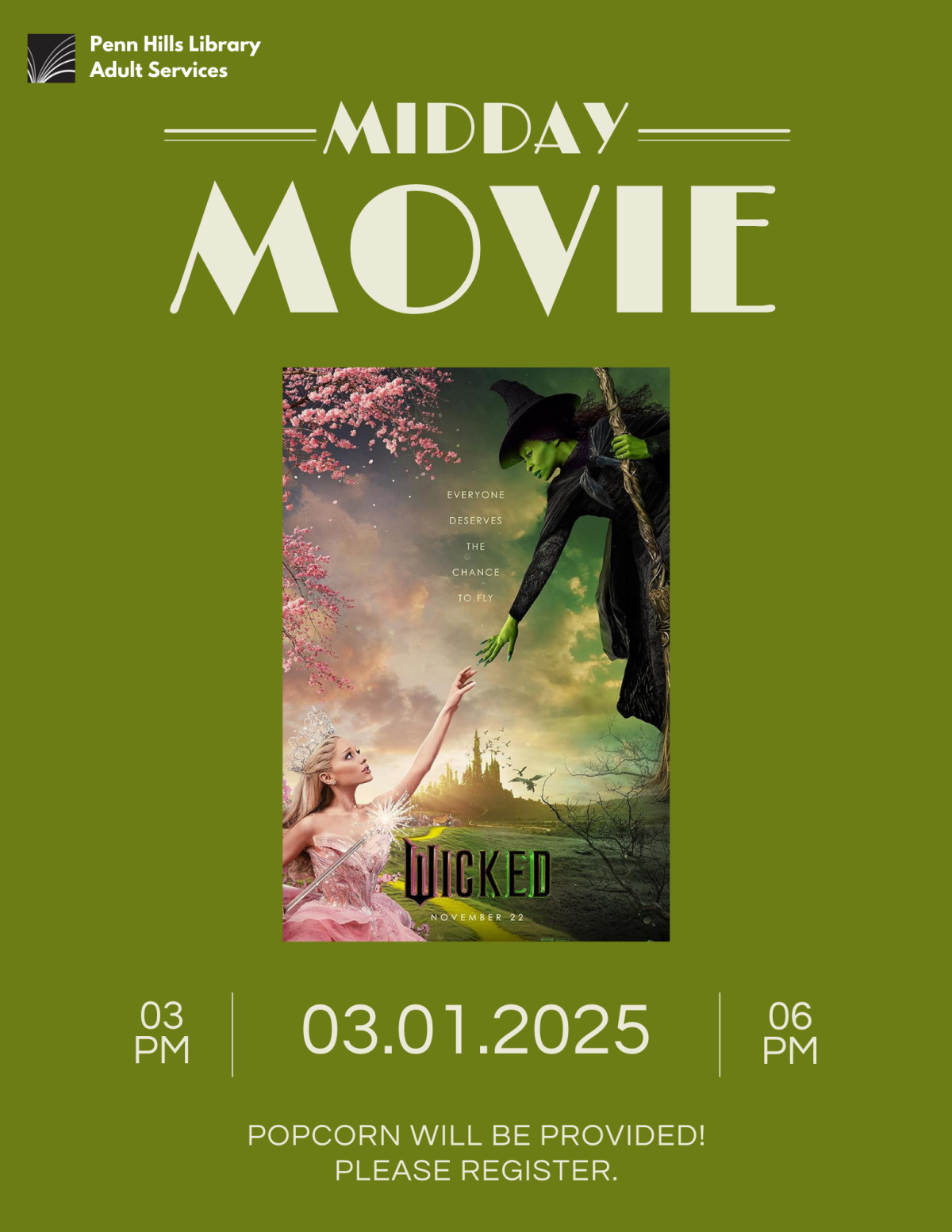 flyer for Midday Movie featuring Wicked (2024)