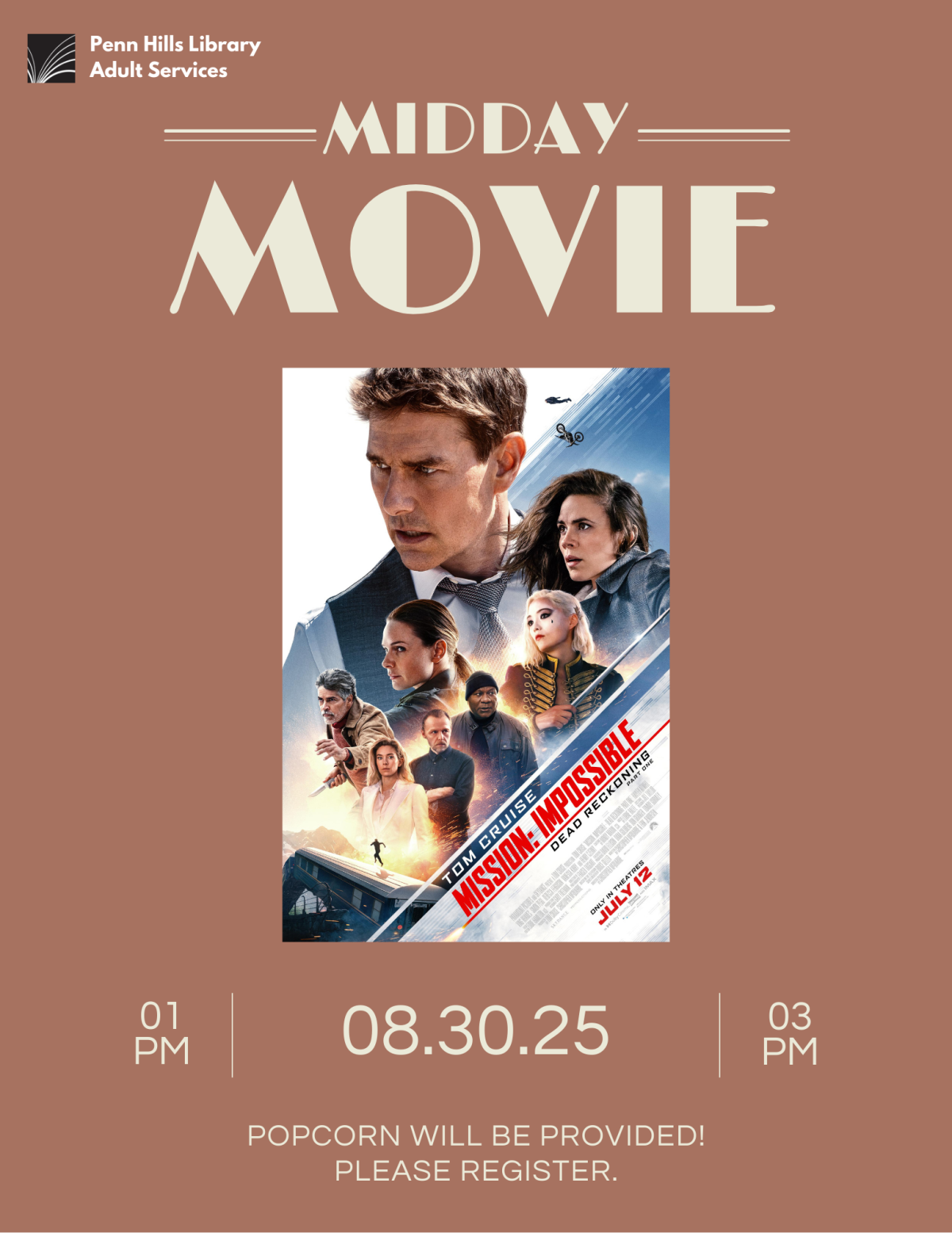 Midday Movie Flyer: Mission Impossible Dead Reckoning flyer