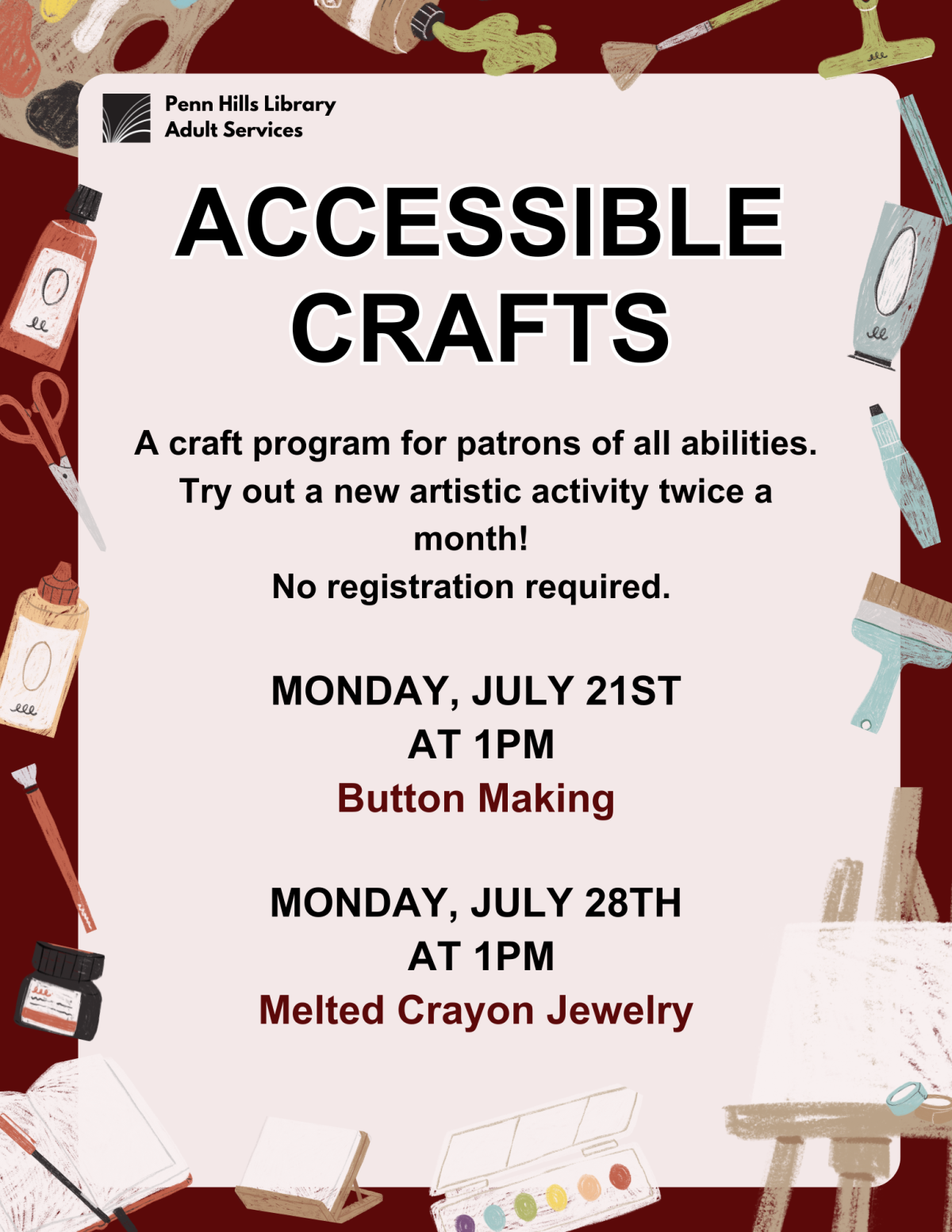 accessible crafts july flyer