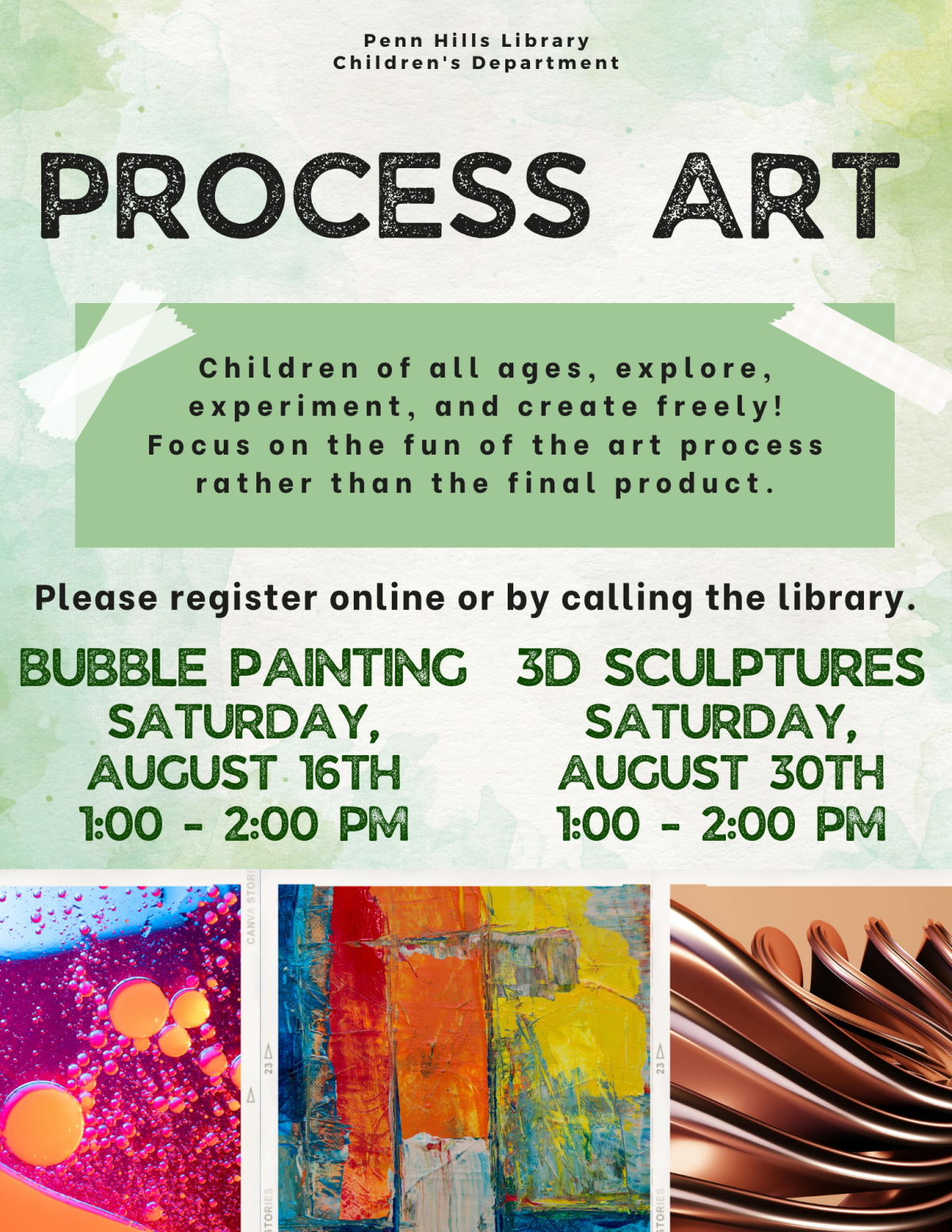 A colorful flyer for Process Art with information about the program and when it occurs.