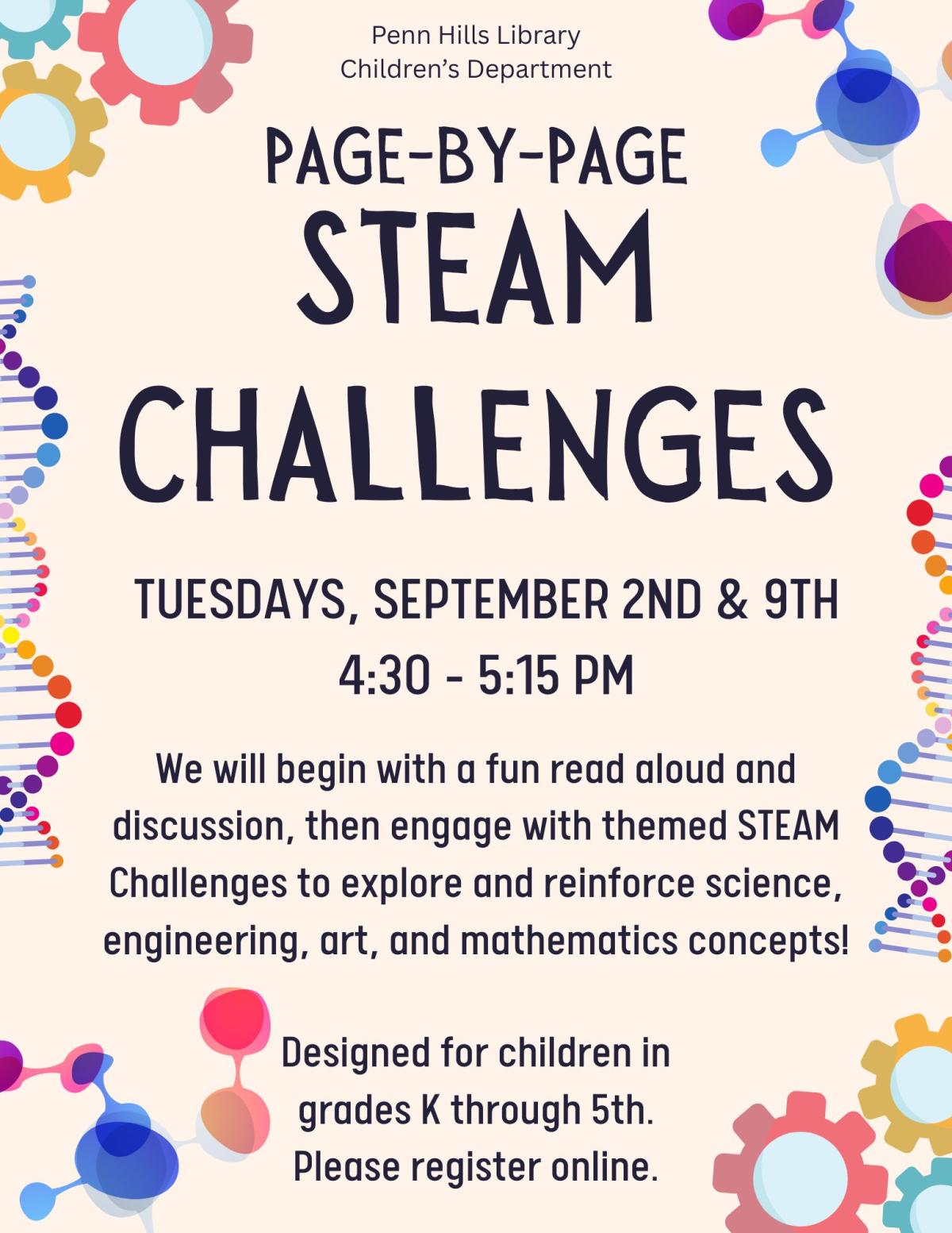 Page-by-Page STEAM Challenges flyer