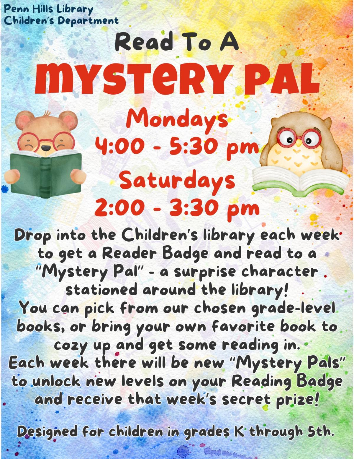Read to a Mystery Pal flyer