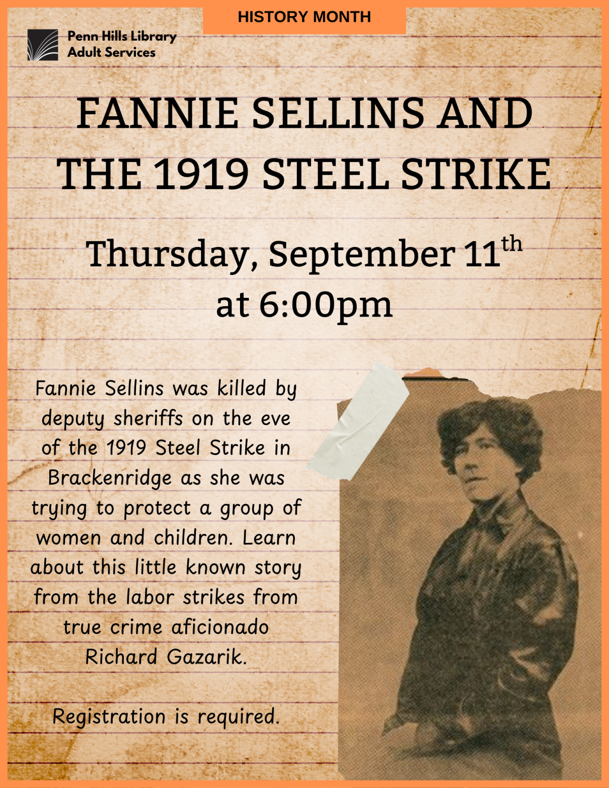 Fannie Sellins and the 1919 Steel Strike flyer