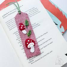 Bookmark made out of felt with decorative mushrooms