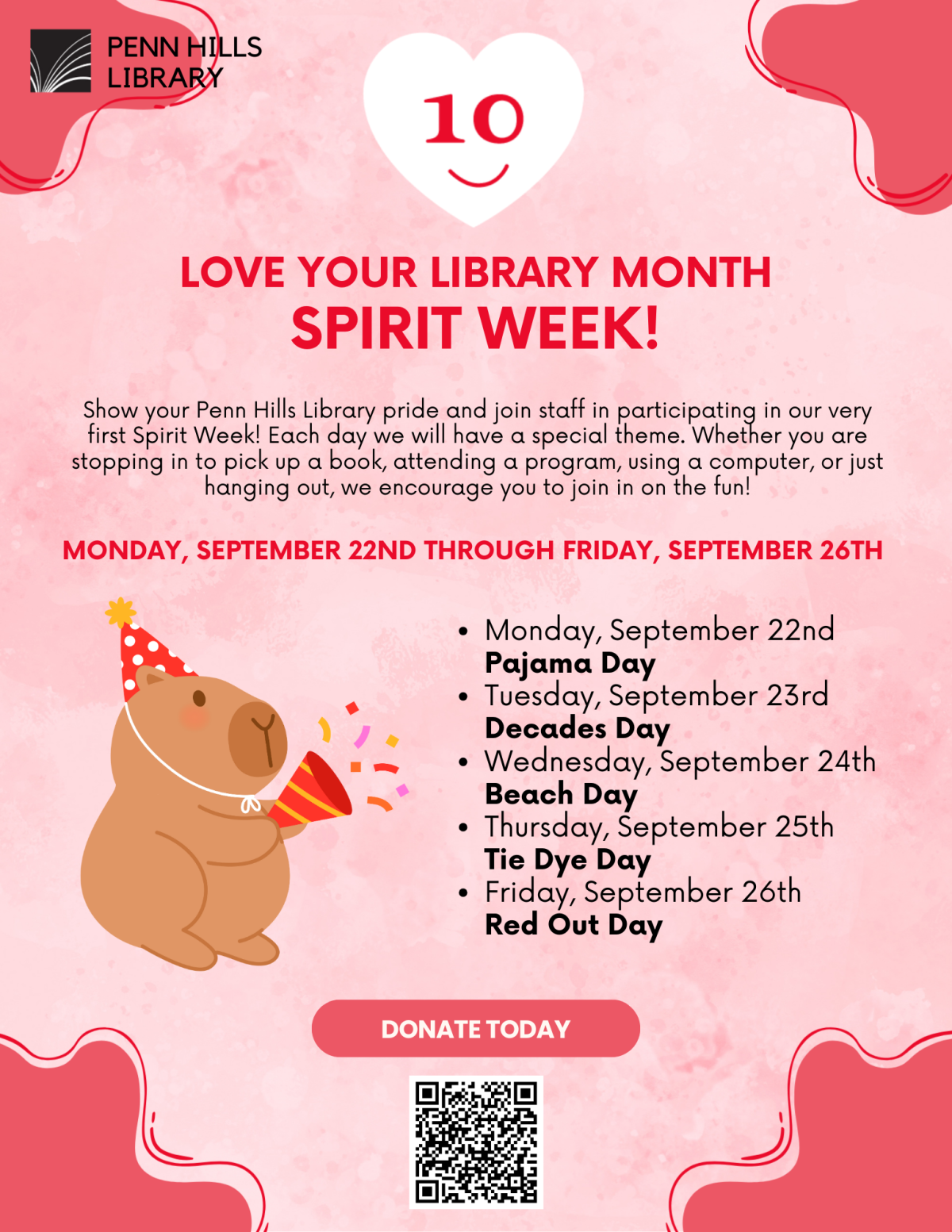 Love Your Library: Spirit Week! flyer