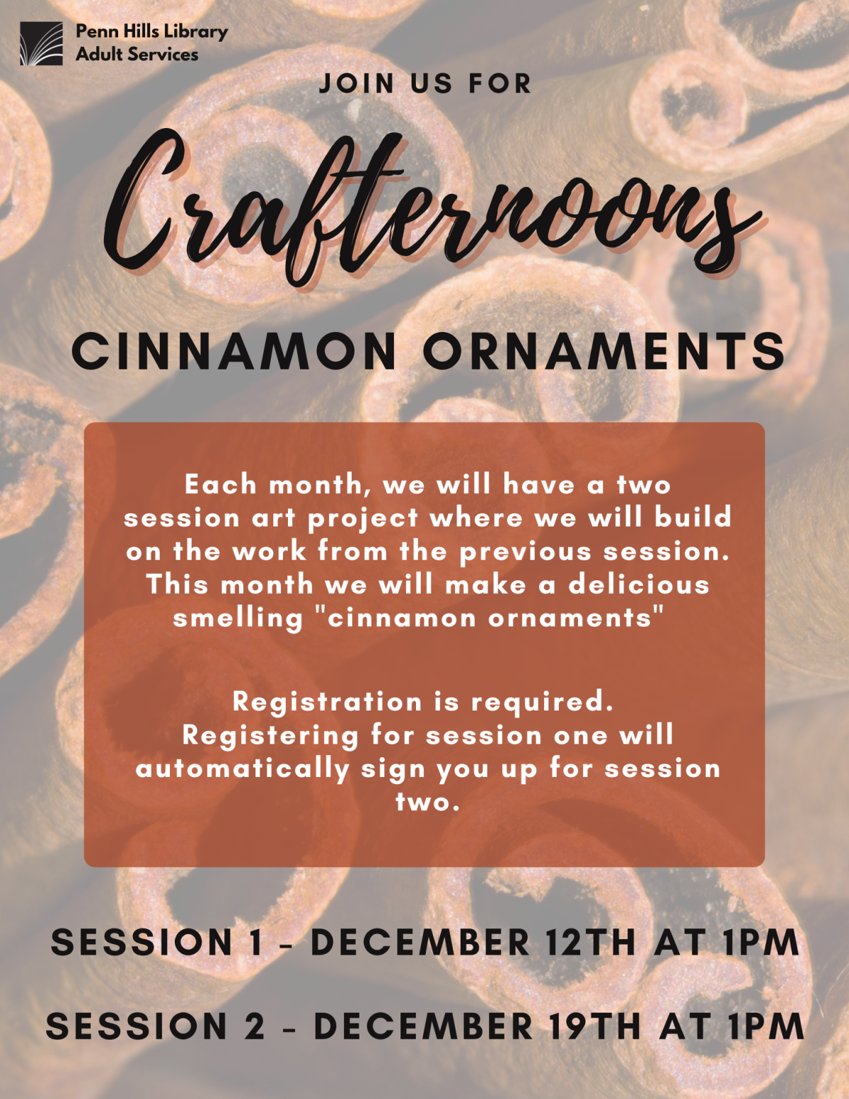 Crafternoons: Cinnamon Ornaments flyer